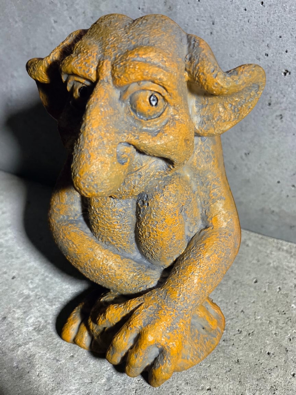Whimsical Stone-Look Garden Troll Figurine in Rusty Orange and Gray - Picture 2 of 5